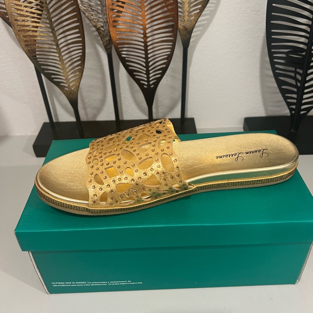 Elegant Gold Slide Sandals by Lauren Lorraine Size 11